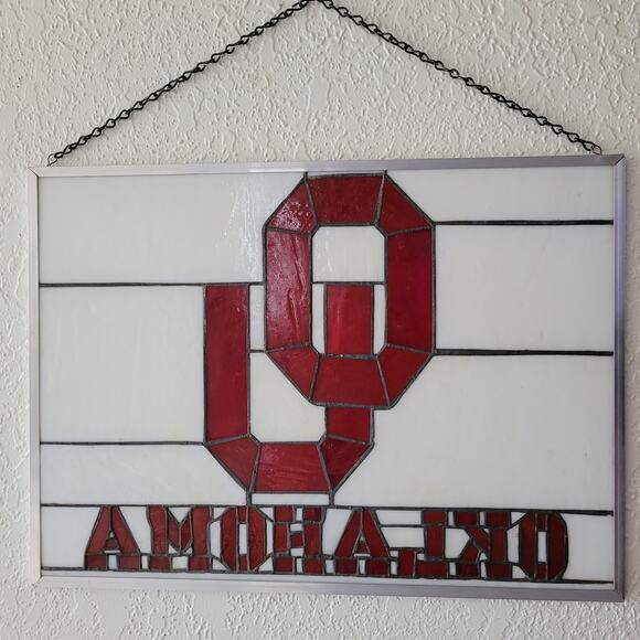 VTG University of Oklahoma OU Sooners Stained Glass Hanging Panel Aluminum 22x16 - Picture 8 of 14